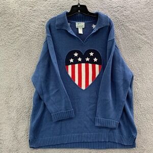 Quacker Factory Sweater Womens 2X Top Blue White Red USA